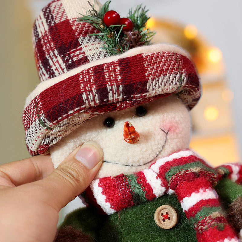 Christmas Telescope Doll Ornaments Retro Plaid Santa Decorations Snowman Deer Window Display Xmas Home Decor