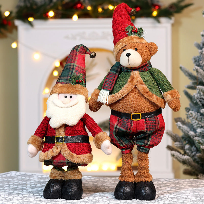 Christmas Retro Plaid Plush Doll Knitted Telescope Santa Snowman Ornaments Holiday Gift Window Home Decor