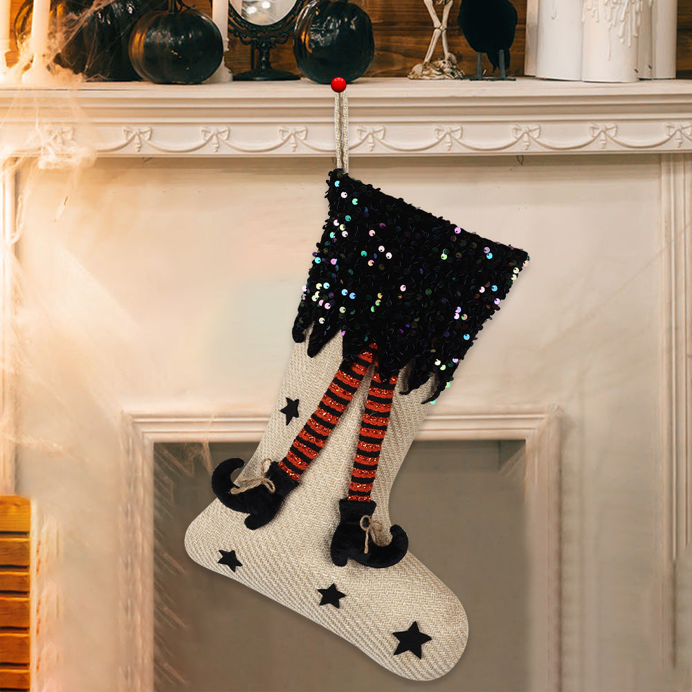 Halloween Decorations Sequin Long Leg Stocking Large Gift Bag Hanging Ornaments for Party Home Decor