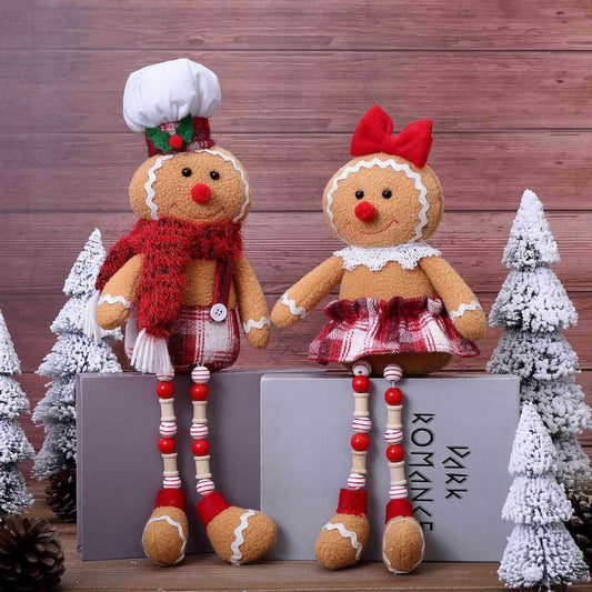 Christmas Decorations Gingerbread Man Doll Ornaments Wooden Beads Longlegs Gingerman Gnome Toy Xmas Gift