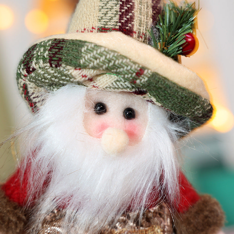 2PCS Christmas Decorations Plaid Snowman Santa Doll Pendant Xmas Tree Hanging Ornaments Holiday Home Decor