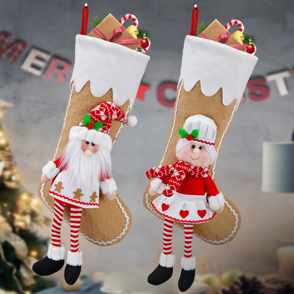 18inch Christmas Stocking Santa Gingerbread Man Heart Gift Bag Xmas Tree Hanging Ornaments Large Doll Candy Bag Decorations