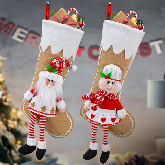 18inch Christmas Stocking Santa Gingerbread Man Heart Gift Bag Xmas Tree Hanging Ornaments Large Doll Candy Bag Decorations
