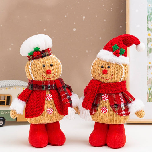 Cute Ginger Man Doll Ornaments Christmas Decorations Knitted Chef Gingerbread Man for Xmas Hotel Home Decor Shop Window Displays