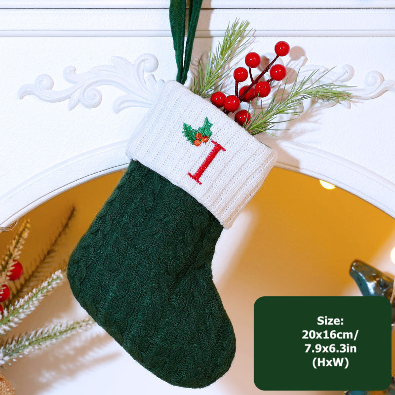 Knitted Stripe Christmas Stockings 26 Letters Embroidery Socks Decorations Gift Bag Xmas Tree Hanging Ornaments