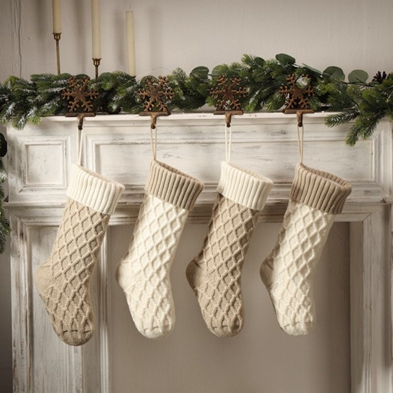 Large Knitted Diamond Christmas Stocking Candy Bag Decorations Gift Bag Xmas Tree Fireplace Hanging Ornament 18"