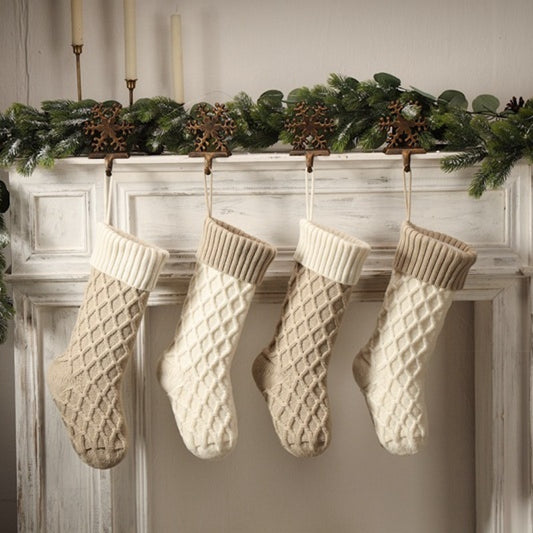 Large Knitted Diamond Christmas Stocking Candy Bag Decorations Gift Bag Xmas Tree Fireplace Hanging Ornament 18"