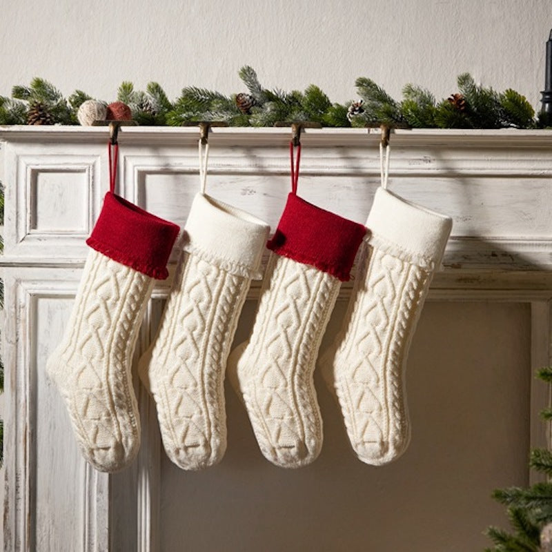 Heart Tassel Christmas Stocking Knitted Socks Large Gift Bag Xmas Party Decorations Hanging Ornament Candy Bag 18"