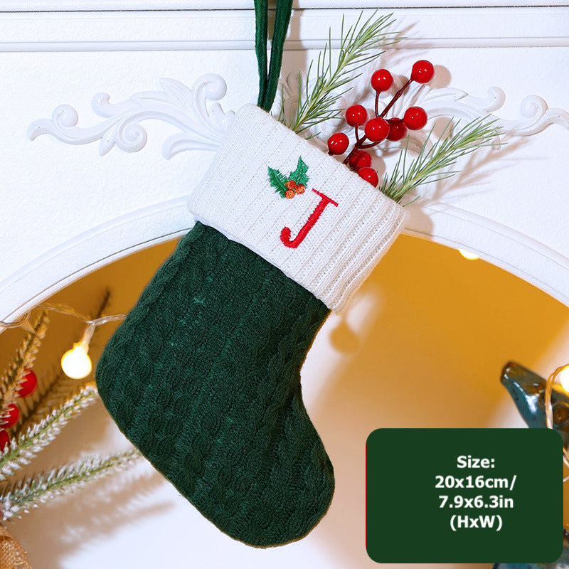 Knitted Stripe Christmas Stockings 26 Letters Embroidery Socks Decorations Gift Bag Xmas Tree Hanging Ornaments