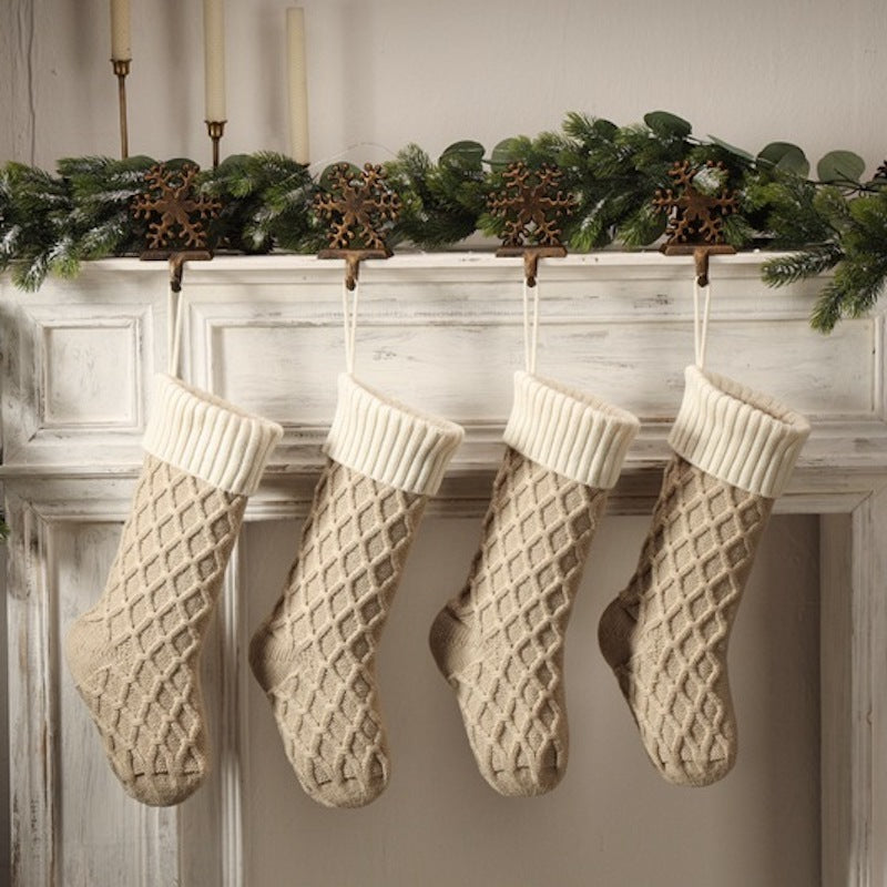 Large Knitted Diamond Christmas Stocking Candy Bag Decorations Gift Bag Xmas Tree Fireplace Hanging Ornament 18"