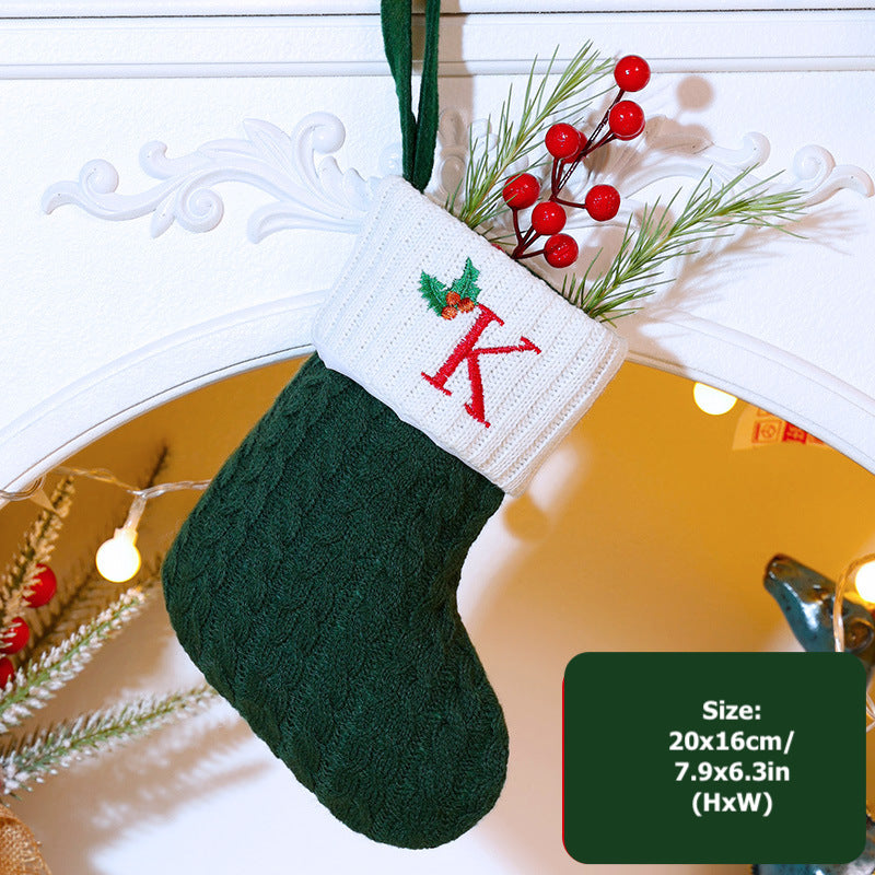 Knitted Stripe Christmas Stockings 26 Letters Embroidery Socks Decorations Gift Bag Xmas Tree Hanging Ornaments