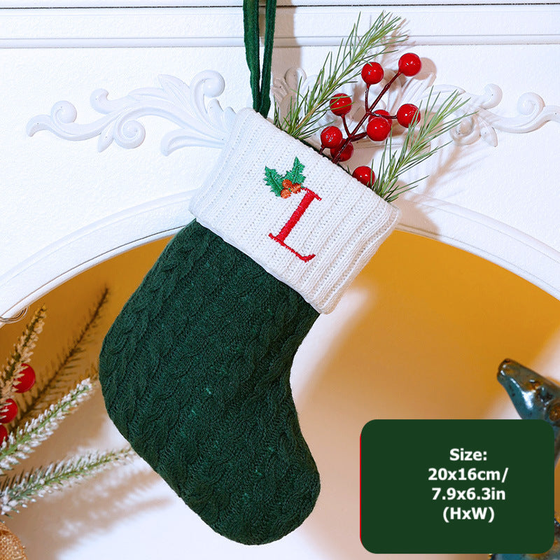 Knitted Stripe Christmas Stockings 26 Letters Embroidery Socks Decorations Gift Bag Xmas Tree Hanging Ornaments