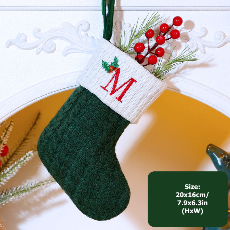 Knitted Stripe Christmas Stockings 26 Letters Embroidery Socks Decorations Gift Bag Xmas Tree Hanging Ornaments