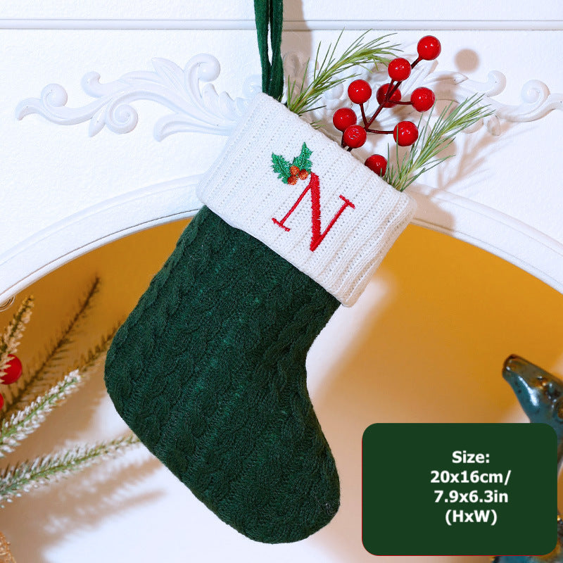 Knitted Stripe Christmas Stockings 26 Letters Embroidery Socks Decorations Gift Bag Xmas Tree Hanging Ornaments