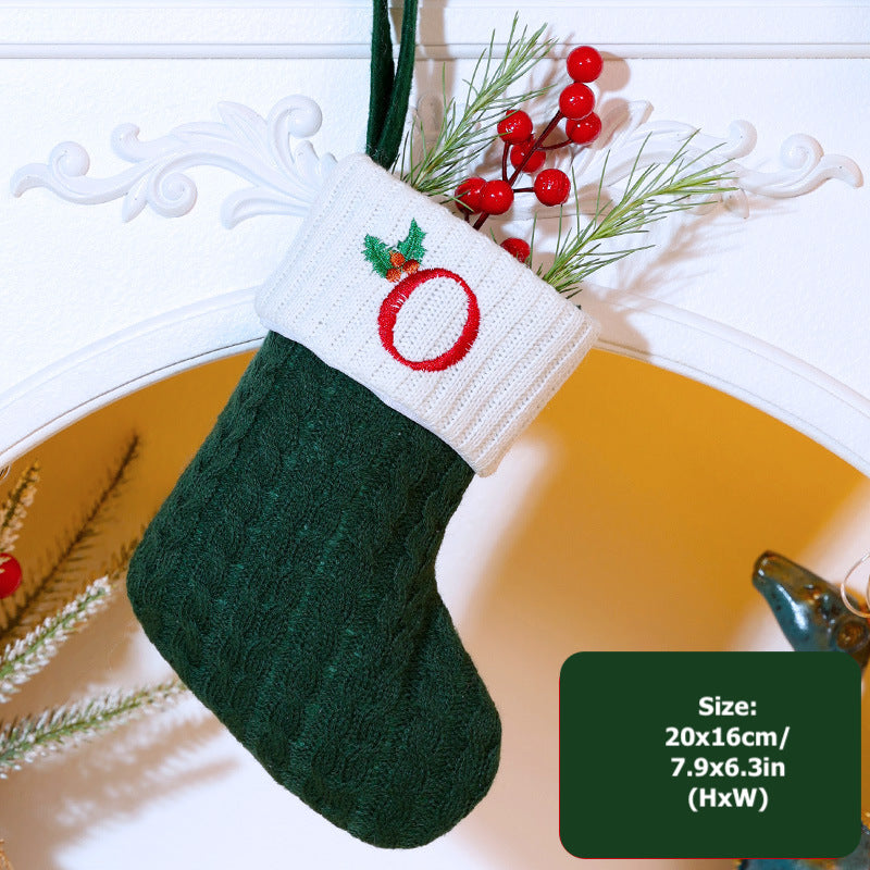 Knitted Stripe Christmas Stockings 26 Letters Embroidery Socks Decorations Gift Bag Xmas Tree Hanging Ornaments