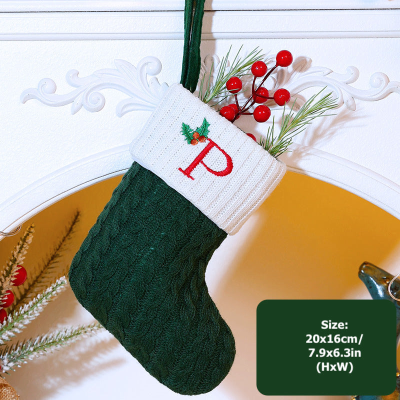Knitted Stripe Christmas Stockings 26 Letters Embroidery Socks Decorations Gift Bag Xmas Tree Hanging Ornaments