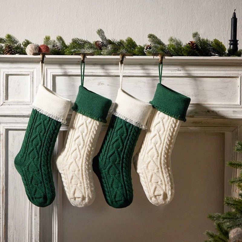 Heart Tassel Christmas Stocking Knitted Socks Large Gift Bag Xmas Party Decorations Hanging Ornament Candy Bag 18"