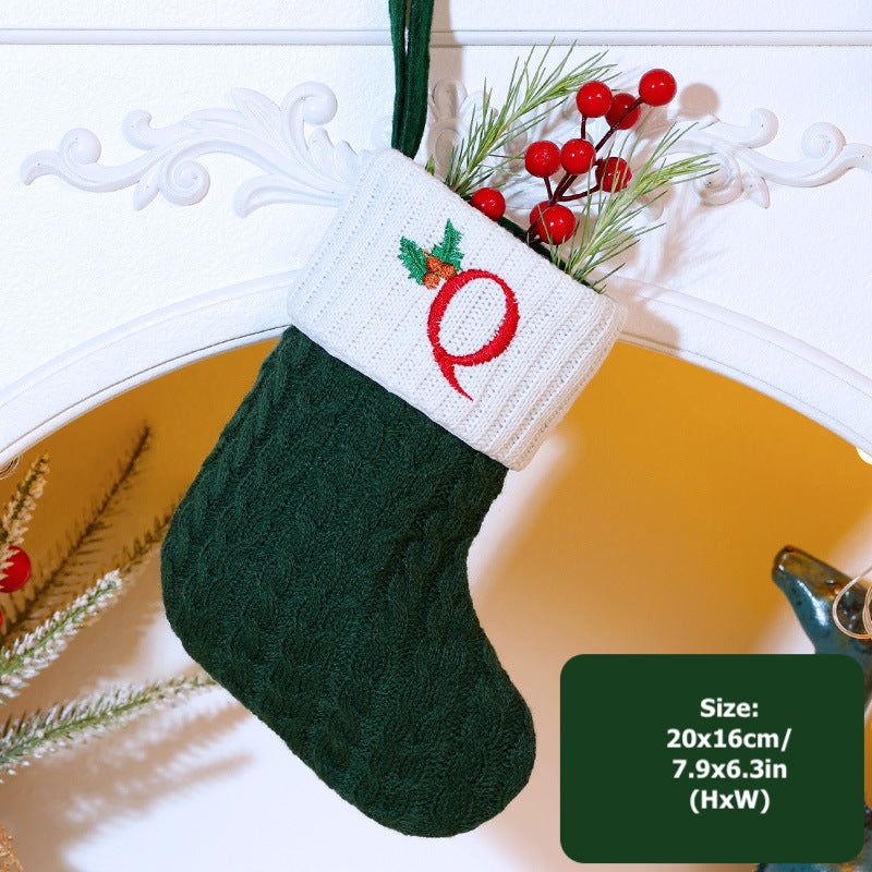 Knitted Stripe Christmas Stockings 26 Letters Embroidery Socks Decorations Gift Bag Xmas Tree Hanging Ornaments