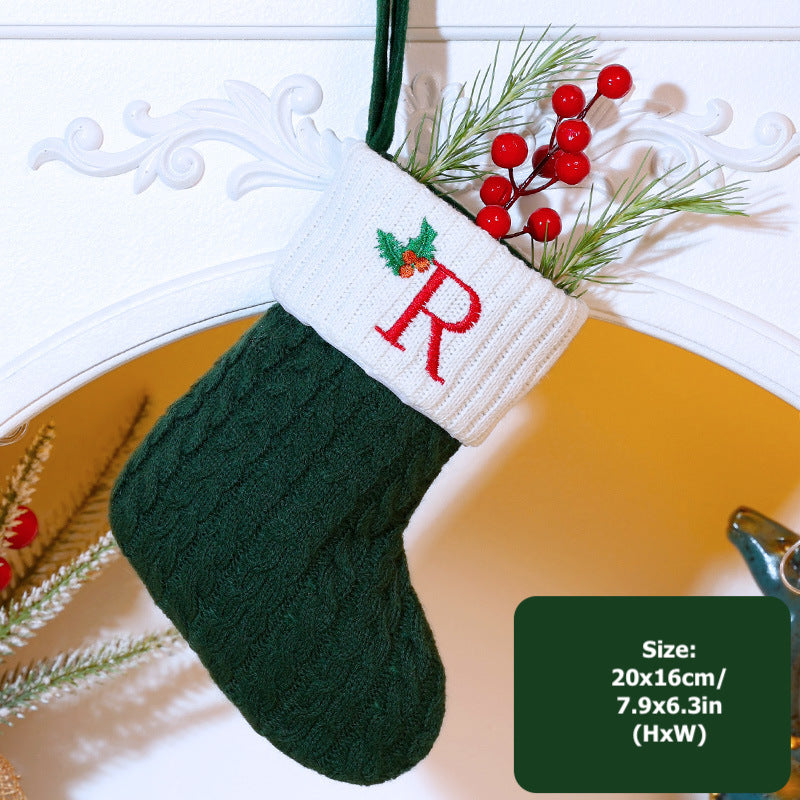 Knitted Stripe Christmas Stockings 26 Letters Embroidery Socks Decorations Gift Bag Xmas Tree Hanging Ornaments