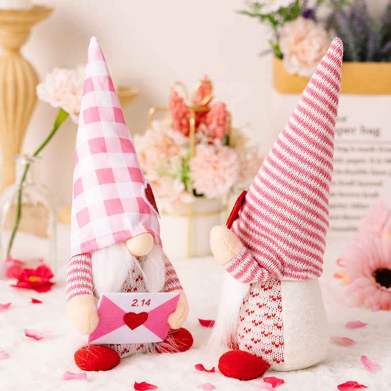 Pink Valentine's Day Doll Decorations Couple Gnome Tabletop Ornaments Gifts Holiday Home Decor
