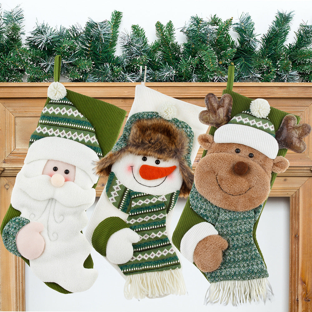 Christmas Decorations Candy Bag Green Knitted Christmas Stockings Gift Bag