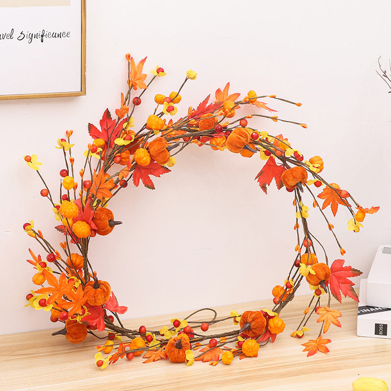 Thanksgiving Decorations Artificial Flower 180cm 5.9ft Halloween Pumpkin Maple Rattan Ornaments Garland Harvest Festival Decoration Holiday Party Decoration Home Decor Door Hanging