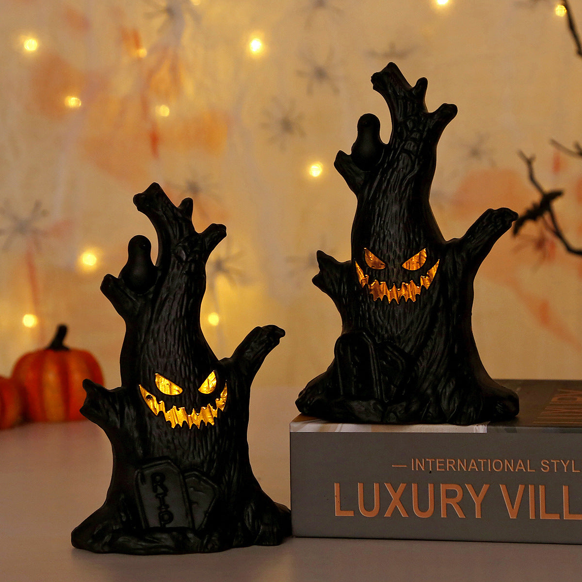 Halloween Decorations LED Ghost Tree Ornaments Luminous Pumpkin Light Spook Bat Candle Lamp Holiday Party Bar Home Table Decor Spooky Scene Props