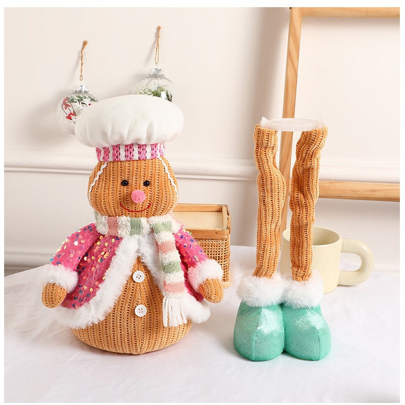 Cute Pink Gingerbread Man Doll Christmas Decorations LED Telescope Puppet Ornaments Removable Standing Gingerman Gifts