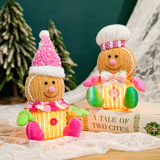 Christmas Decorations LED Gingerbread Man Ornaments Pink Gingerman Doll Xmas Gifts Home Table Decoration