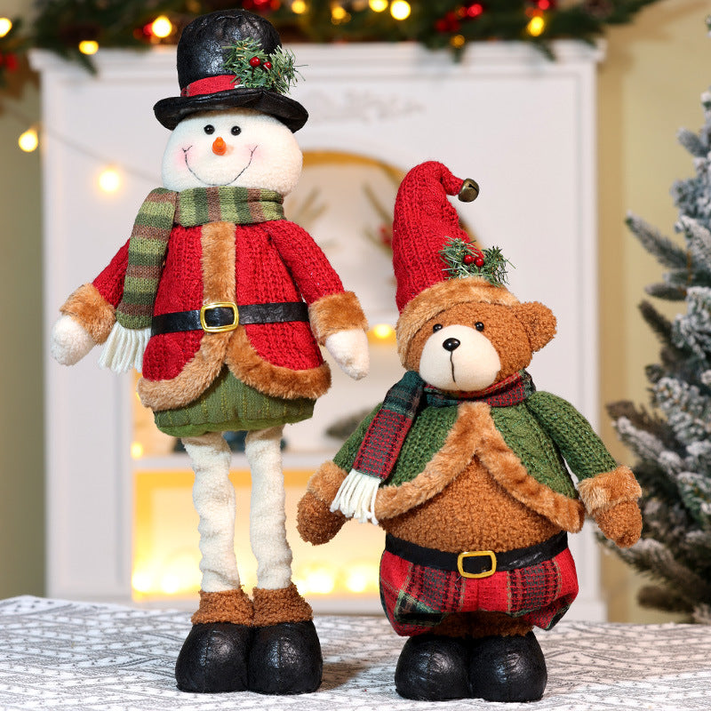 Christmas Retro Plaid Plush Doll Knitted Telescope Santa Snowman Ornaments Holiday Gift Window Home Decor
