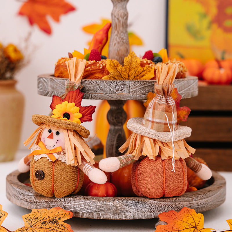 2PCS Cute Pumpkin Strawman Doll for Thanksgiving Decorations Sunflower Maple Hangings Tabletop Ornaments Fall Home Decor Harvest Festival Pendants Gifts