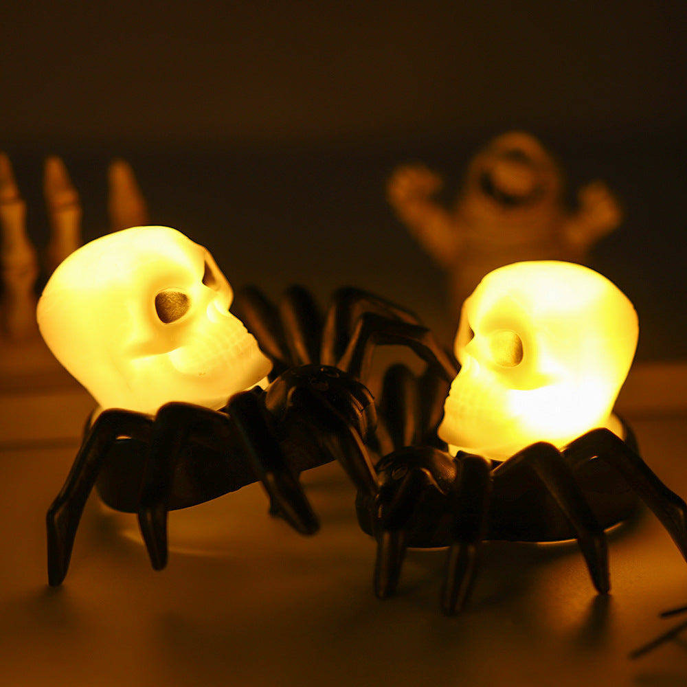 2Pack LED Spider Light for Halloween Decorations Spooky Skull Night Lamp Holiday Party Decoration Table Ornaments for Home Pub Ambient Lighting Party Props Gifts