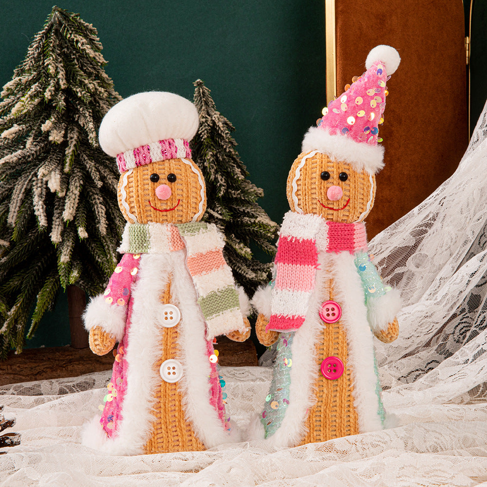 Christmas Decorations Pink Gingerbread Man Sequin Standing Doll Party Ornaments Home Table Decor Holiday Gift