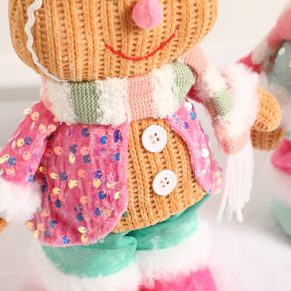 Christmas Decorations Pink Gingerman Doll Ornaments Cute Cartoon Standing Gingerbread Man Gifts Holiday Home Decor Party Window Decoration Toy