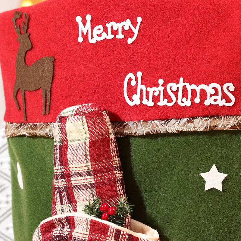 Christmas Decoration Retro Plaid Santa Chair Cover Snowman Doll Seat Cover Ornaments Holiday Hotel Home Decr