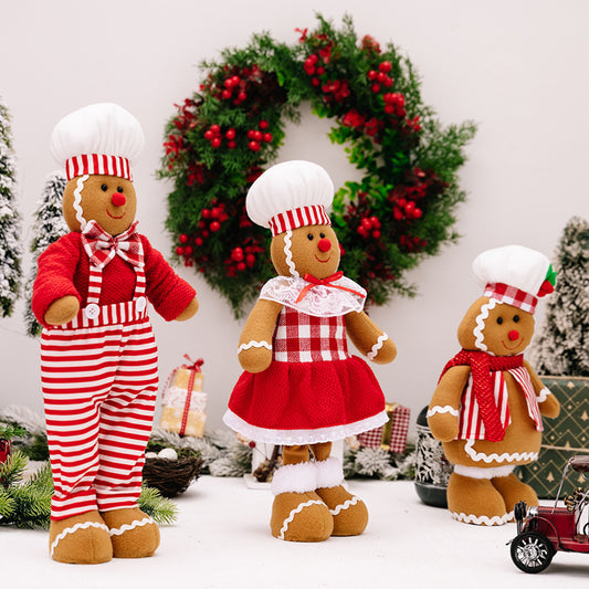 Striped Overalls Ginger Man Ornaments Red White Plaid Chef Hat Telescope Gingerbread Man Doll Gifts Home Window Decoration