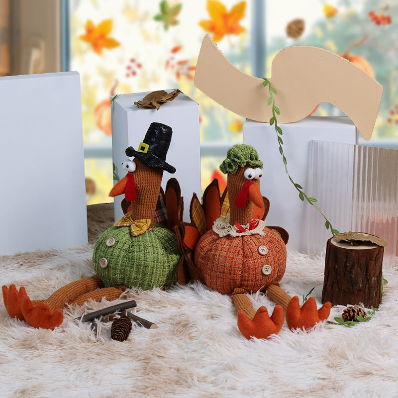Thanksgiving Decorations Long Legs Turkey Doll Ornaments Fall Harvest Festival Home Party Decor Window Decorative Craft Gifts