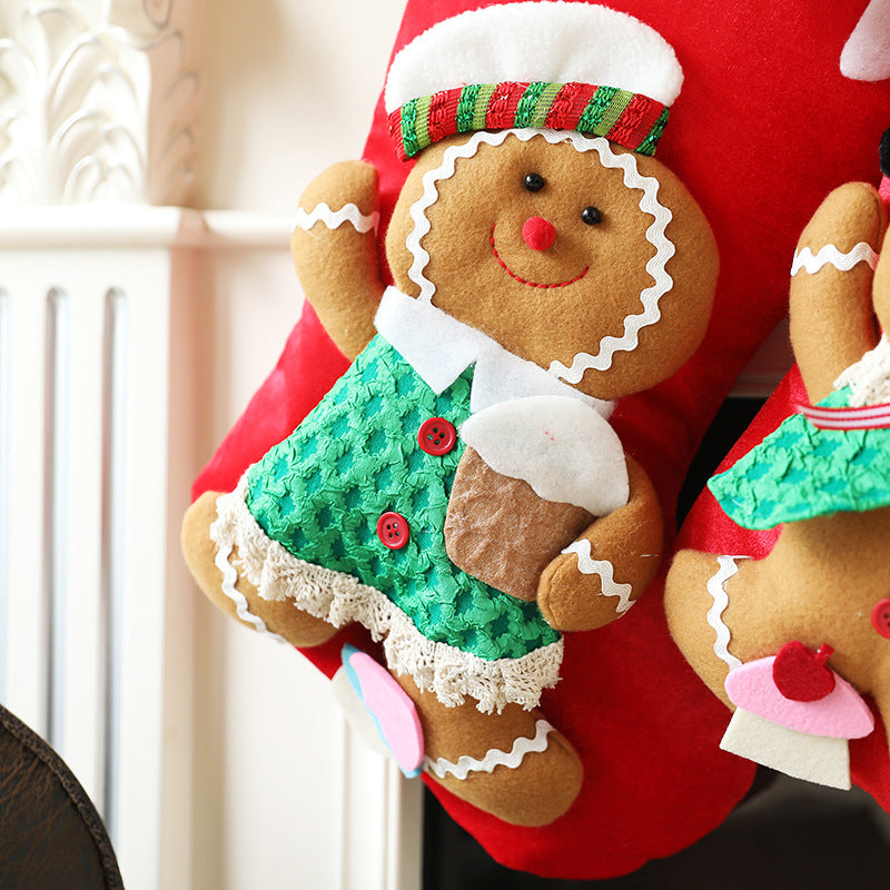 Christmas Stocking Decorations Cute Gingerbread Man Gift Bag Xmas Tree Hanging Ornaments Ginger Man Candy Bag Pendants Decor