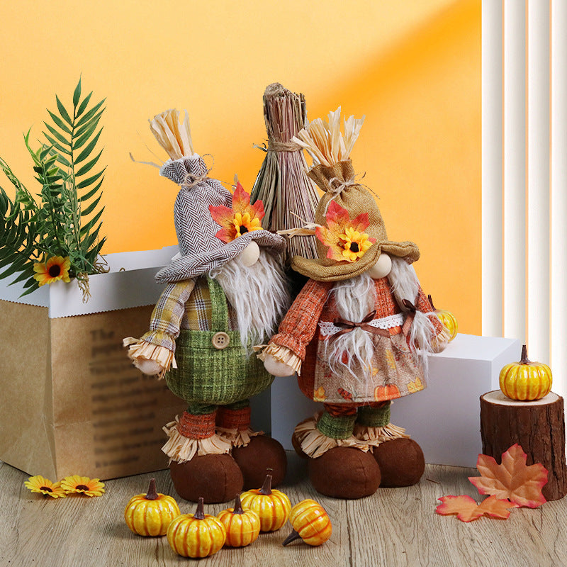 Maple Sunflower Gnome Thanksgiving Decorations Telescope Dwarf Fall Harvest Festival Doll Ornaments Home Decor Shop Window Displays Autumn Gift