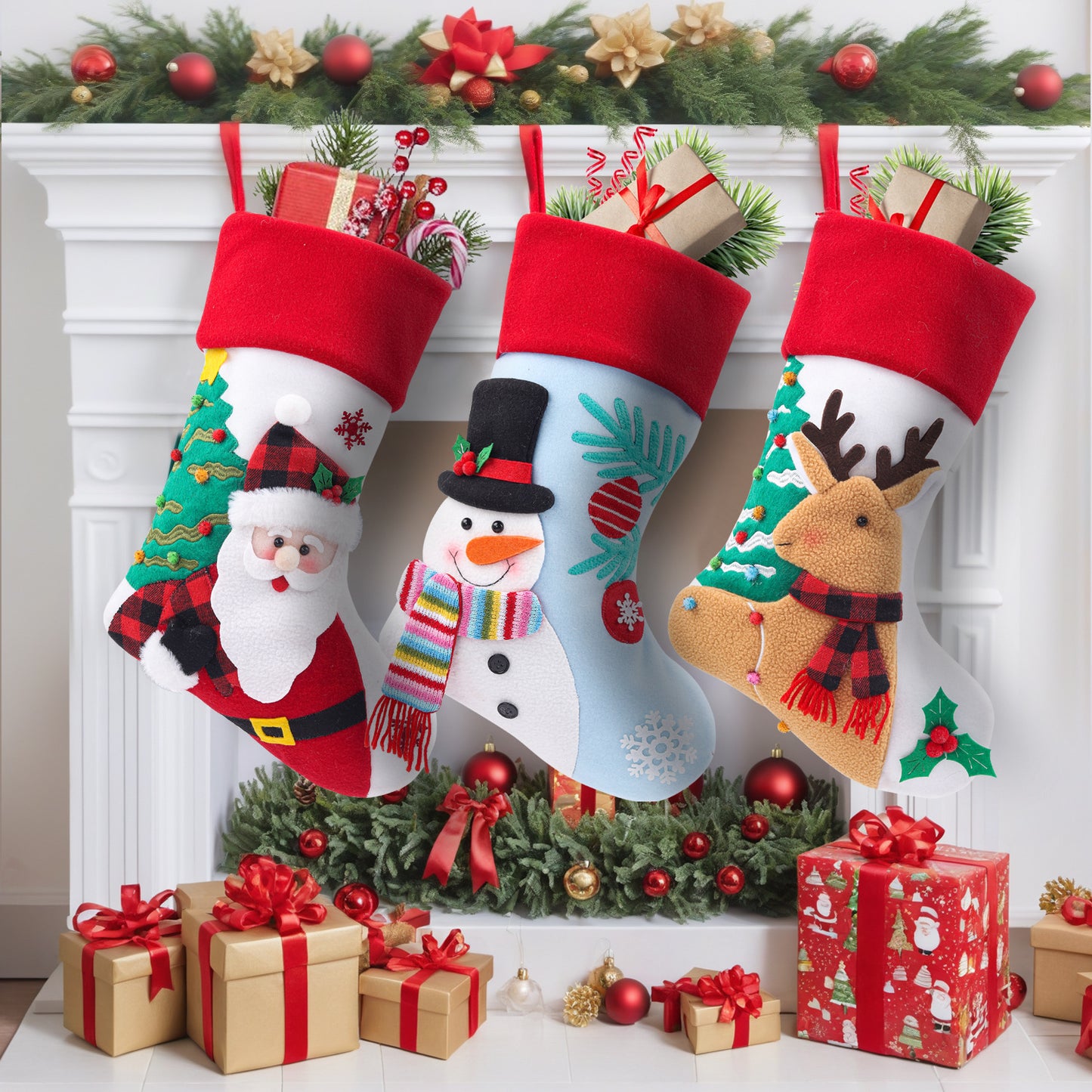 Cartoon Christmas Stocking Santa Clause Gift Bag Snowman Hanging Ornament Xmas Tree Pendant Decorations