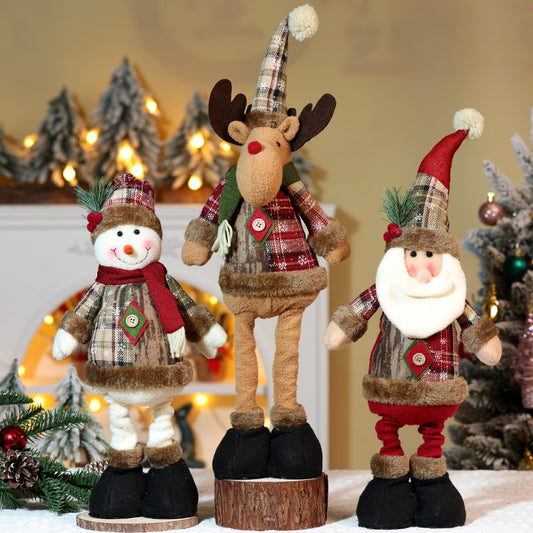Christmas Plaid Snowflake Doll Telescope Santa Snowman Ornaments Shopping Mall Decorations Holiday Gifts Window Home Decor