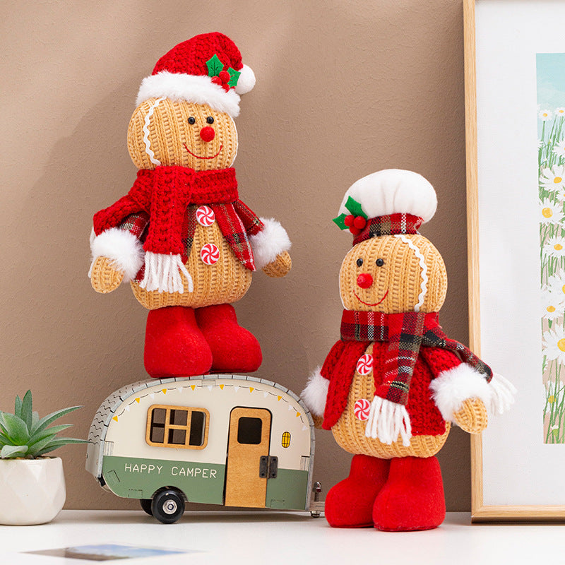Cute Ginger Man Doll Ornaments Christmas Decorations Knitted Chef Gingerbread Man for Xmas Hotel Home Decor Shop Window Displays