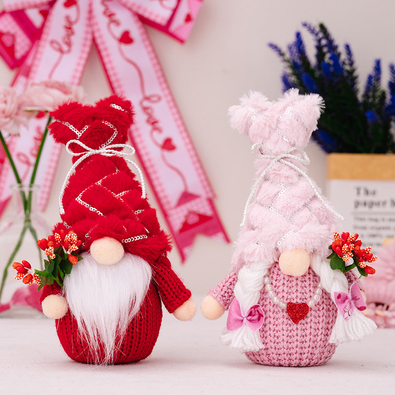 LED Heart Doll for Valentine‘s Day Decorations Sequin Plush Couple Dolls Ornaments Mother's Day
