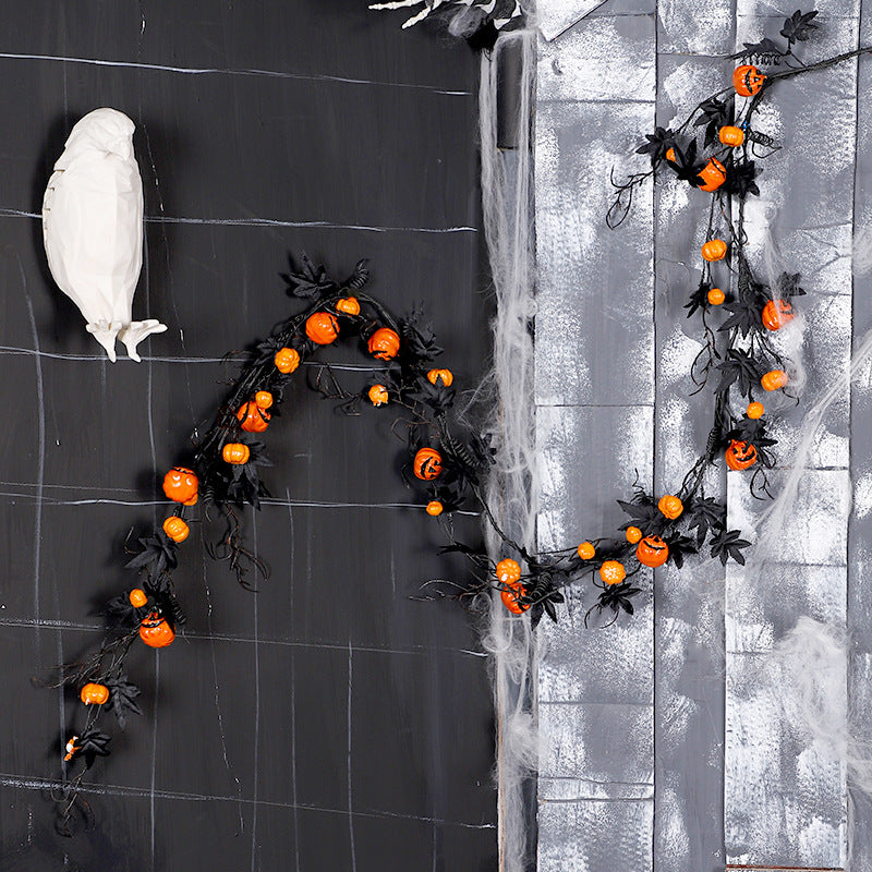 Halloween Decorations 1.8m 5.9ft Black Maple Rattan Pumpkin Garland Home Party Hanging Door Ornaments Holiday Party Decoration