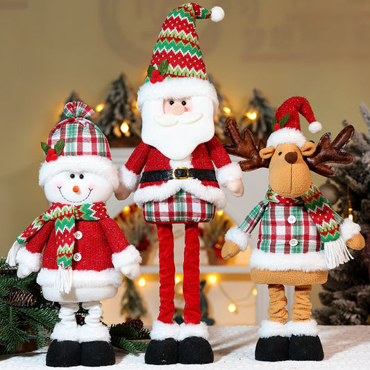 Christmas Telescope Doll Ornaments Stripe Plaid Snowman Santa Decorations Holiday Window Decoration Gift