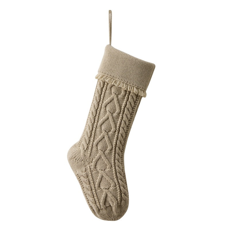 Heart Tassel Christmas Stocking Knitted Socks Large Gift Bag Xmas Party Decorations Hanging Ornament Candy Bag 18"