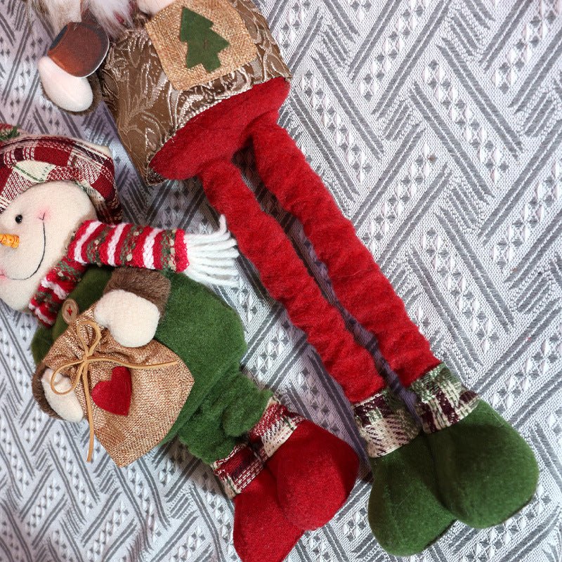 Christmas Telescope Doll Ornaments Retro Plaid Santa Decorations Snowman Deer Window Display Xmas Home Decor