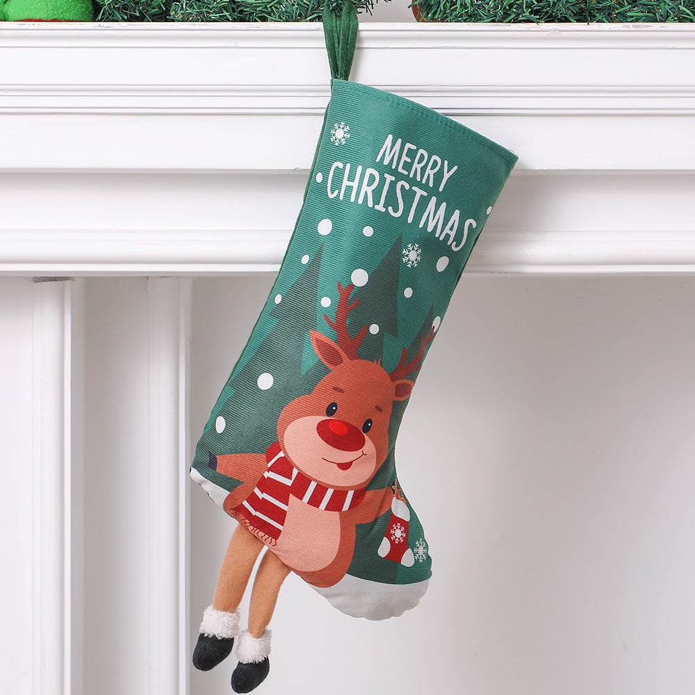 Christmas Stocking Cartoon Printing Gift Bag Santa Showman Xmas Tree Hanging Ornaments