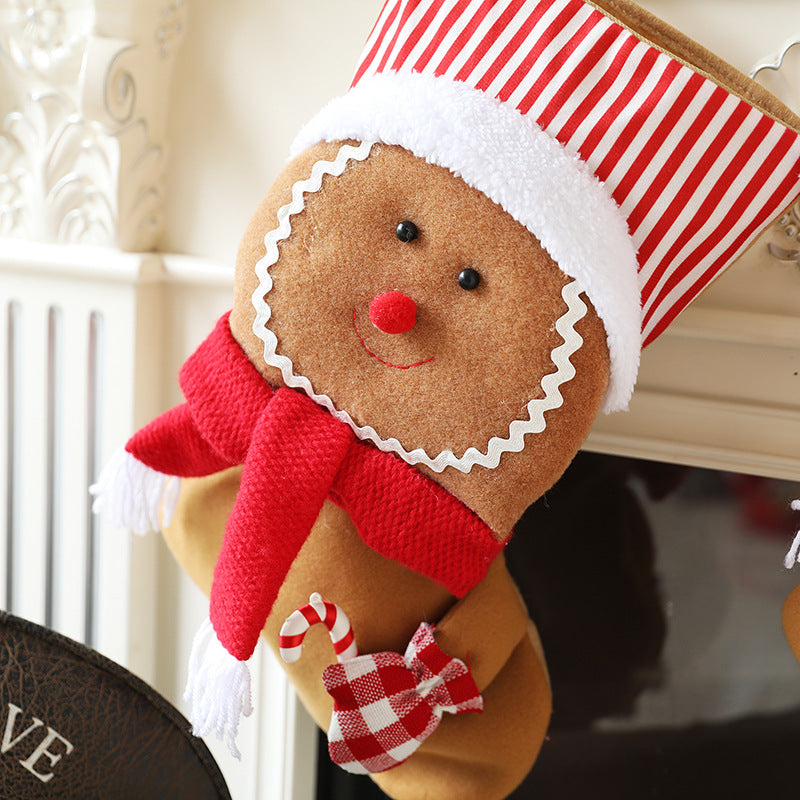 Christmas Stocking Gingerman Gift Bag Red White Plaid Gingerbread Man Candy Bag Strip Hanging Ornaments Xmas Tree Pendants Decorations Home Holiday Party Decor