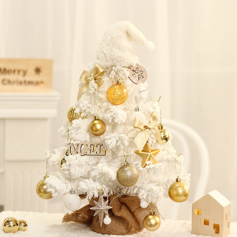 LED Mini Christmas Tree White Flocking Xmas Tree Christmas Decorations Tabletop Ornament Home Decor